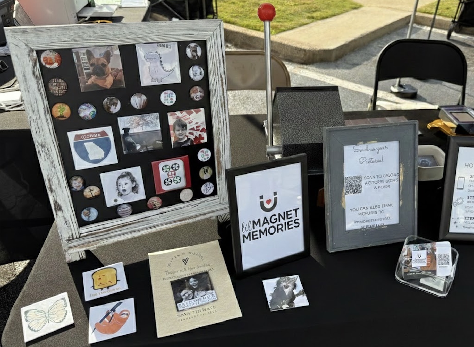 Custom photo magnets on easel display